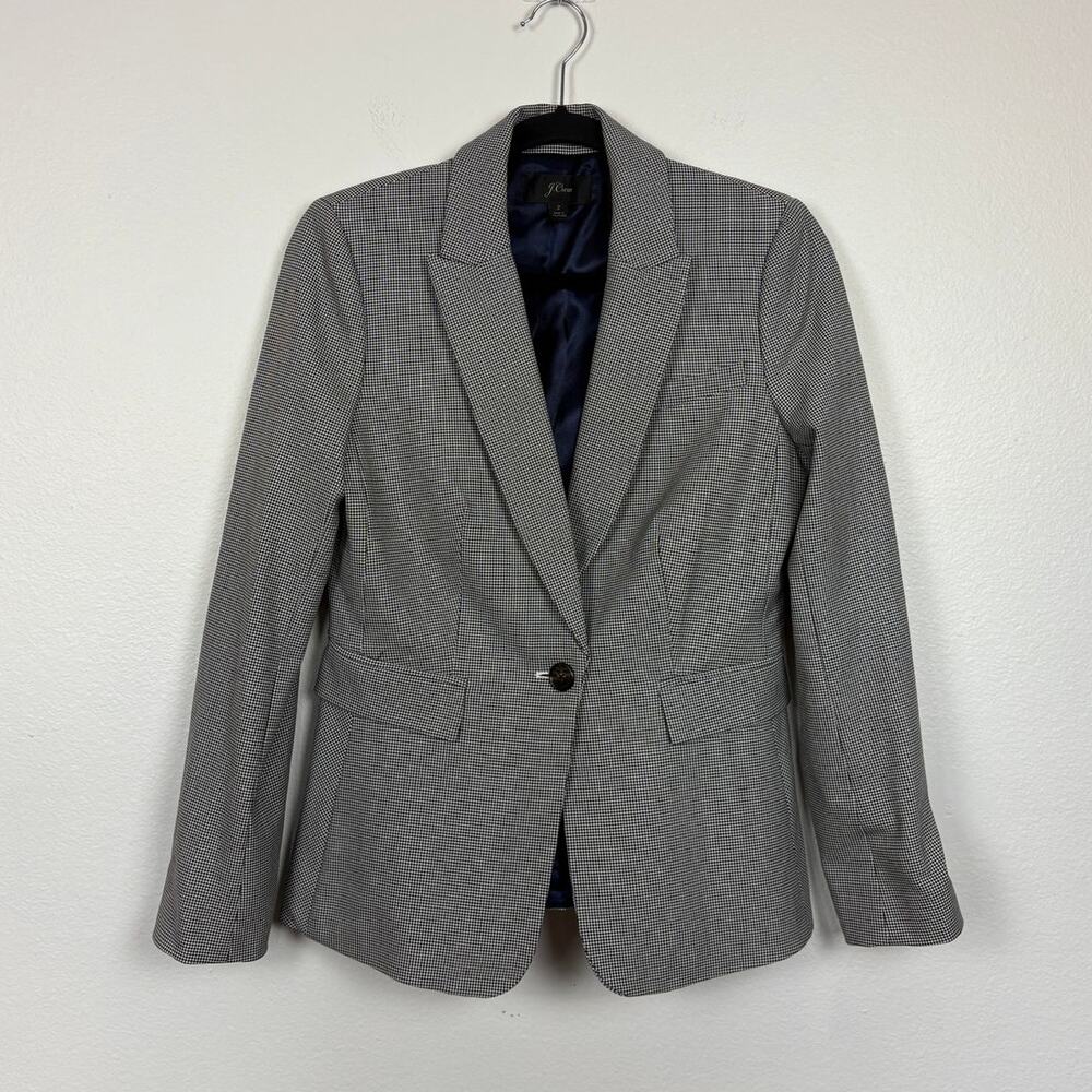 J. Crew Heritage Print Houndstooth Peplum Single Button Notched Lapel Blazer 2